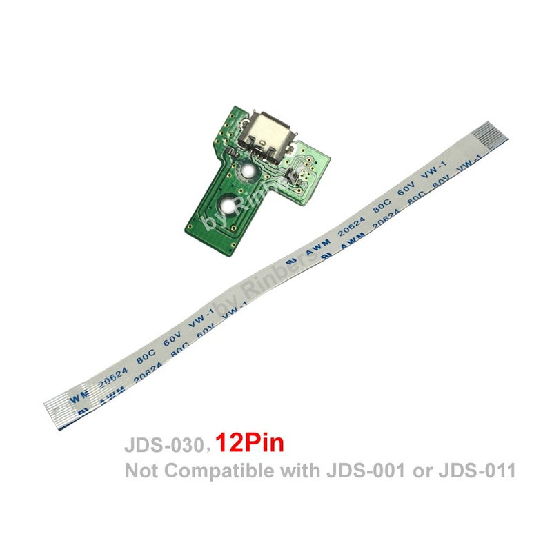 Rinbers Pack of 2 JDS-030 Replacement Charging Port Micro USB Adaptor Charger Socket Circuit Board with 12 Pin Flex Cable for Sony PS4 3rd Gen DualShock 4 Controller - Image 4